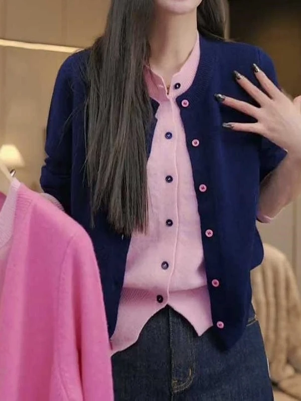 High-End Color Blo Knitted Open Cardigan Women's plus Size Faionable Anti-Aging Fake Two-Piece Sweater Casual Loose Fit