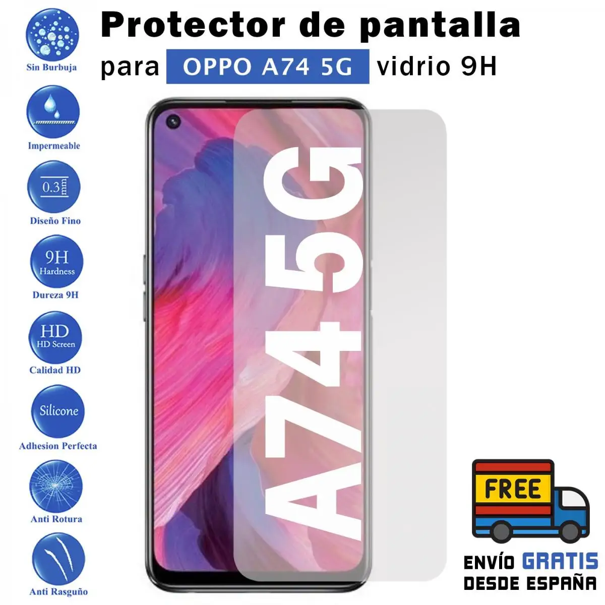 Oppo A74 5G tempered glass 9H screen Protector for mobile-Todotumovil