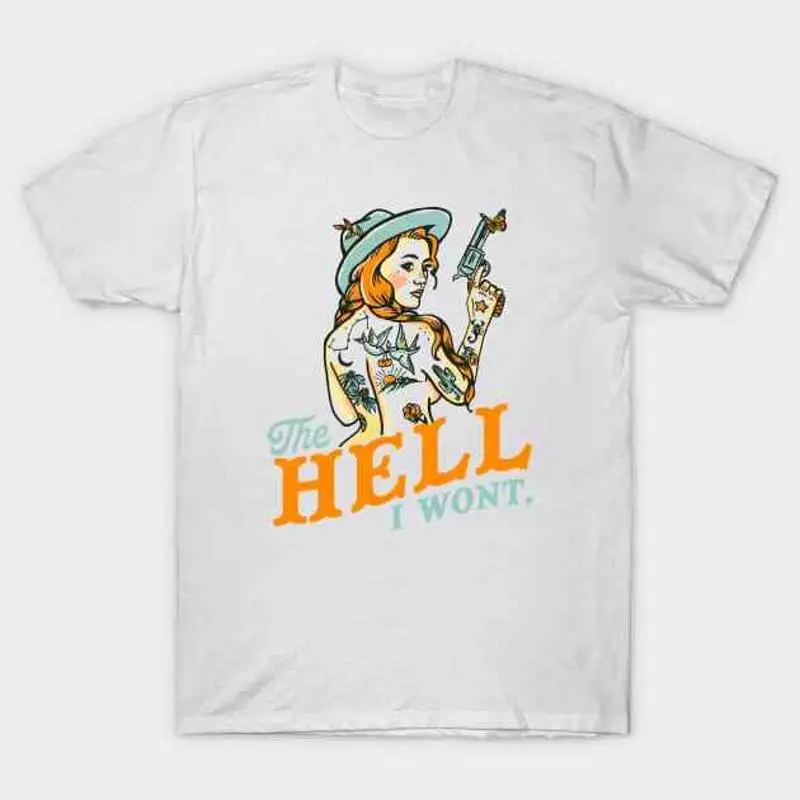 L'enfer j'ai ne sera pas tatouage tête rouge Pinup fille avec Revolver t-shirt S 5XL expédition rapide