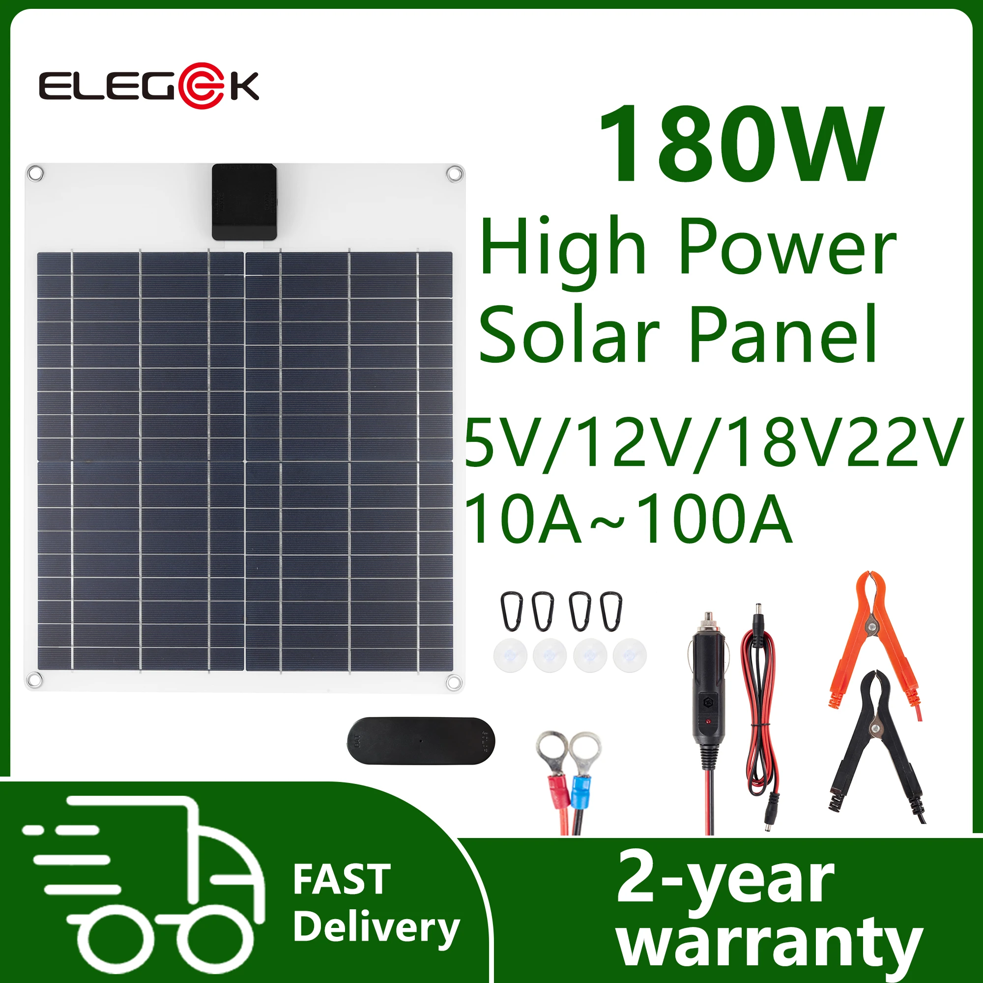 ElEGEEK 18W-180W Flexibles Solarpanel Poly USB 5V 2A DC 12V 1A Batterieladegerät mit Controller für Handy 12V Batterie Camping