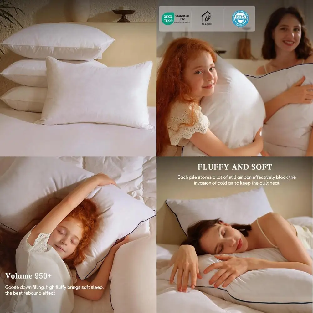 

Luxury King Size Pillow Set of 4 - Feather Down Hotel Quality Goose Pillows for Side Sleepers