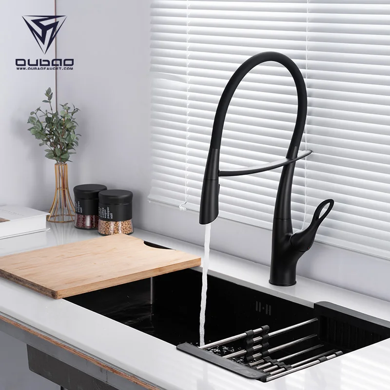 

Popular Brass Kitchen sink faucet New Modern Design Pull Out Spray Flexible Black Kitchen Sink Mixers Faucet One Hole One Handle