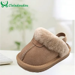 Bottes de neige solides et chaudes pour petits enfants, chaussures peu profondes pour garçons et filles, sols en cuir véritable, chaussures d'hiver avec optique, chaussures décontractées en peluche pour tout-petits