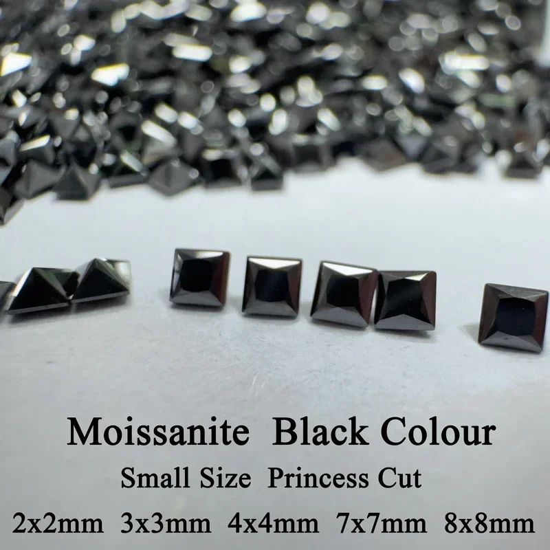 Moissanite Stone Princess Cut Natural Black Color Lab Diamond Gemstone for Diy Jewelry Making Materials with GRA Certificate