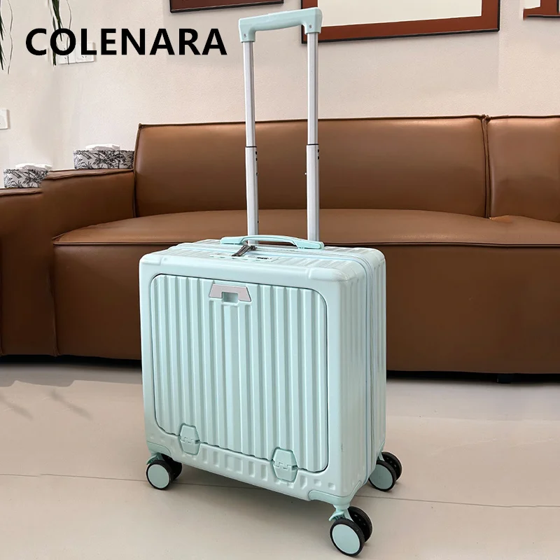 COLENARA USB Charging Suitcase Front Opening Boarding Case Laptop Trolley Case 18 Inches Multi-function Rolling Suitcase