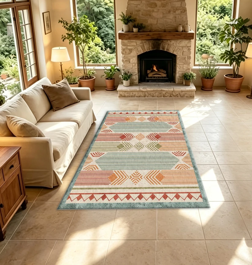 Southwestern Tribal Geometric Pattern Carpet Floor Rug Bohemian Style Vertical Stripe Arrow Diamond Print Floor Mat Vintage Indoor Decorative Carpet