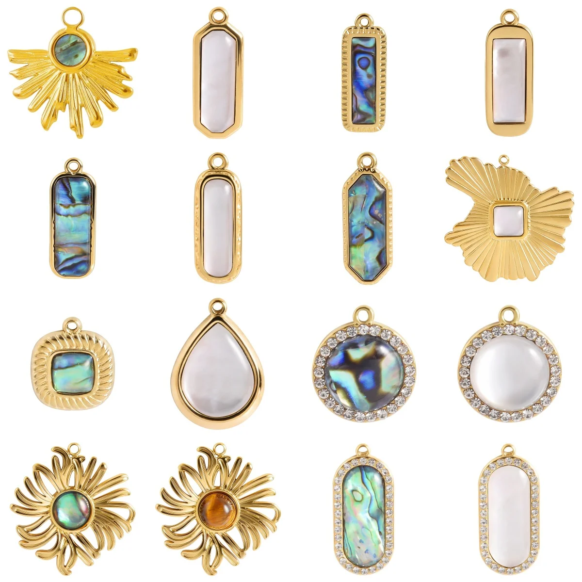 3pcs/lot Fashion Stainless Steel Natural Abalone Shell Pendant Rectangular Sun Flower Shaped Charms Necklace Jewelry Accessories