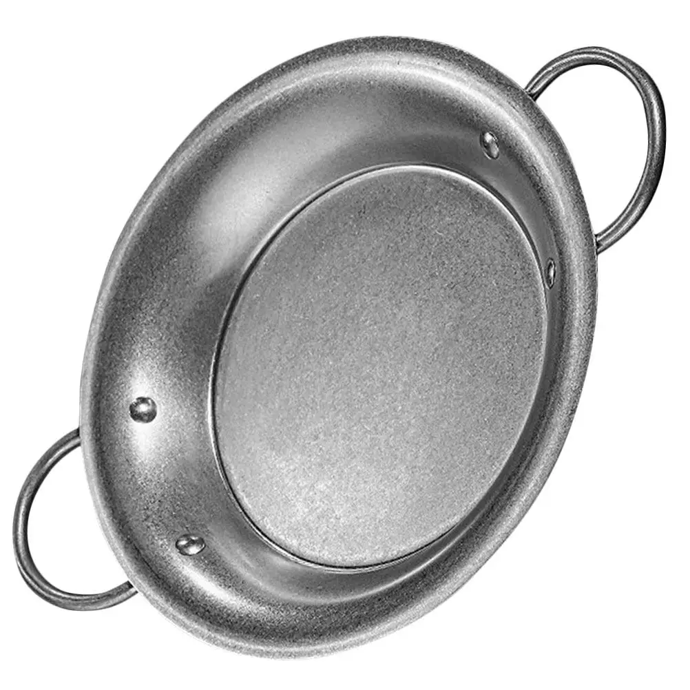 Sartén de paella de acero inoxidable engrosado con doble asa estilo retro, olla de cocina doméstica para mariscos, pasta y pollo frito
