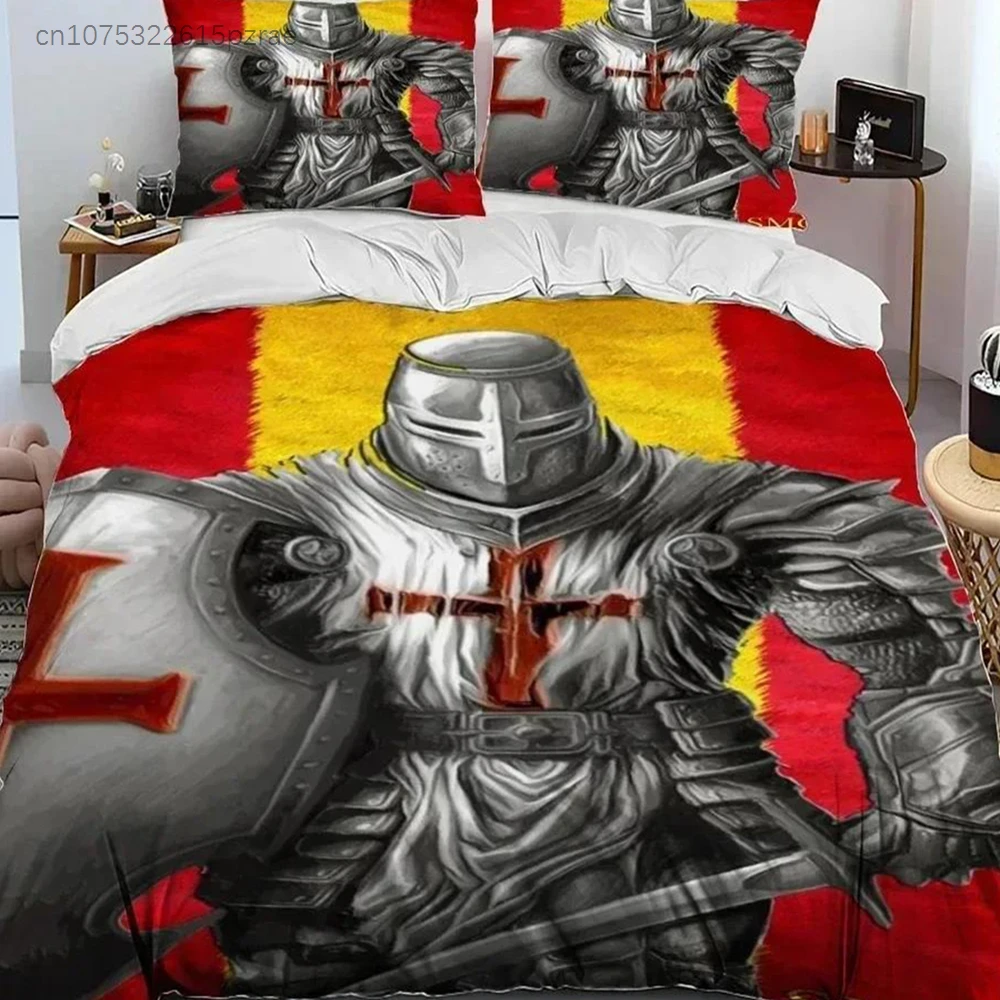 Cavalier Knight Templar Crusaders Bedding Set Printed Bed Set With Pillowcase Duvet Cover Soft Queen King Size Bedclothes Home