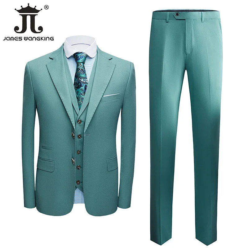 (Jacket + Vest + Pants) Fashion Green Men's Suit 3 Piece Groom Wedding Dress Prom Party Night Club Tuxedo Business Formal Wear