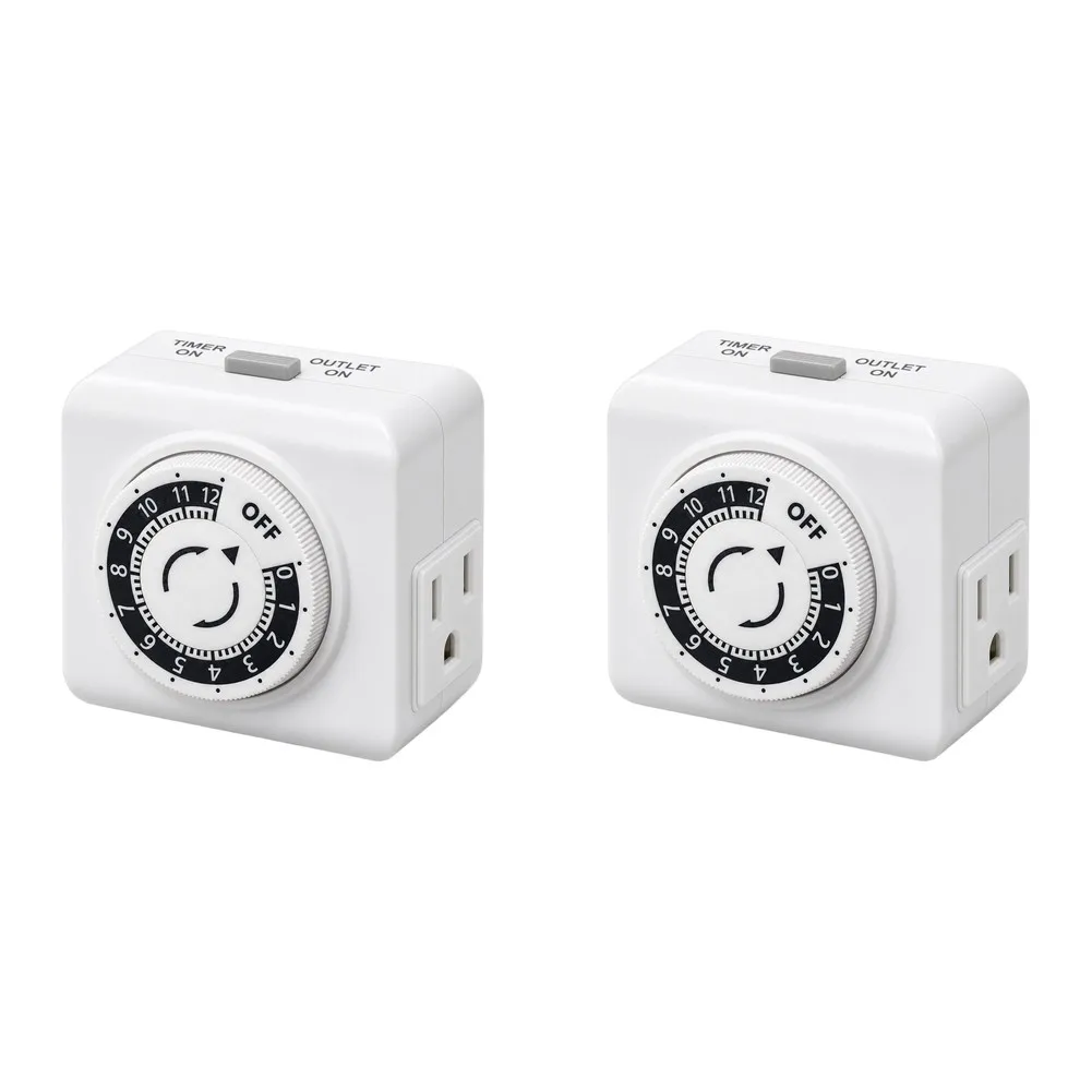2 Pack 24 Hour Indoor Mechanical Timer Socket with Dual Outlets for Home Office For Kitchen Lighting Automation