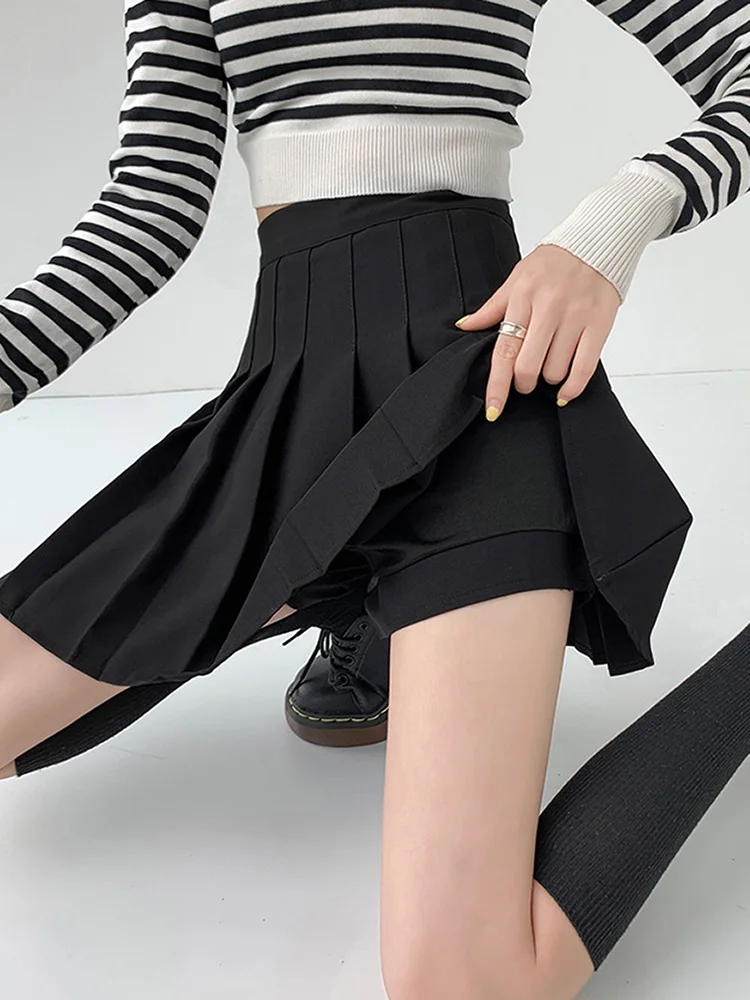 Pleated Skirt Ladies Clothes Short New Women Female High Waist Harajuku Korean Style Gray Khaki Black Mini Girl