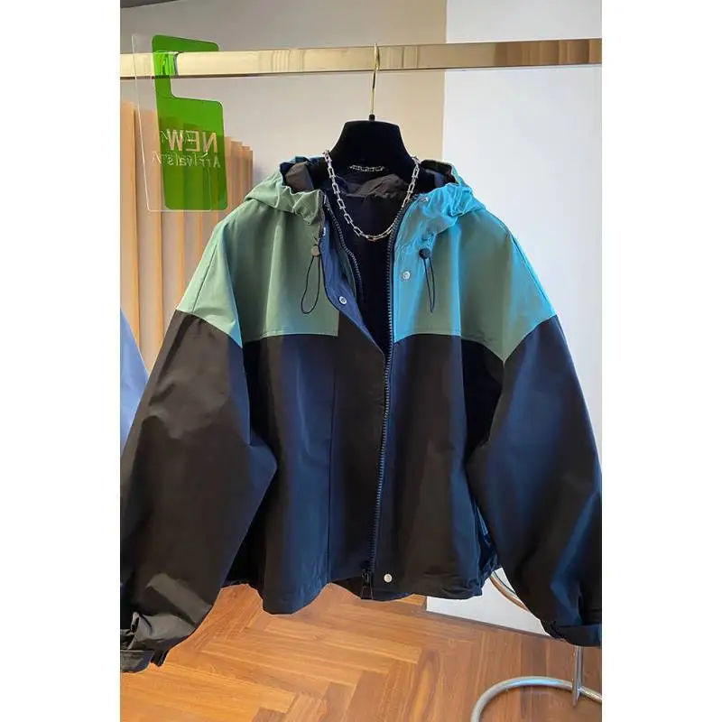

Анорак с капюшоном Color Block 2025л. | Укороченный ветровка-тренч для миниатюрных женщин | Простая весенняя куртка