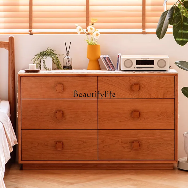 

Nordic cherry wood square fruit six chest cabinet antique bedroom locker