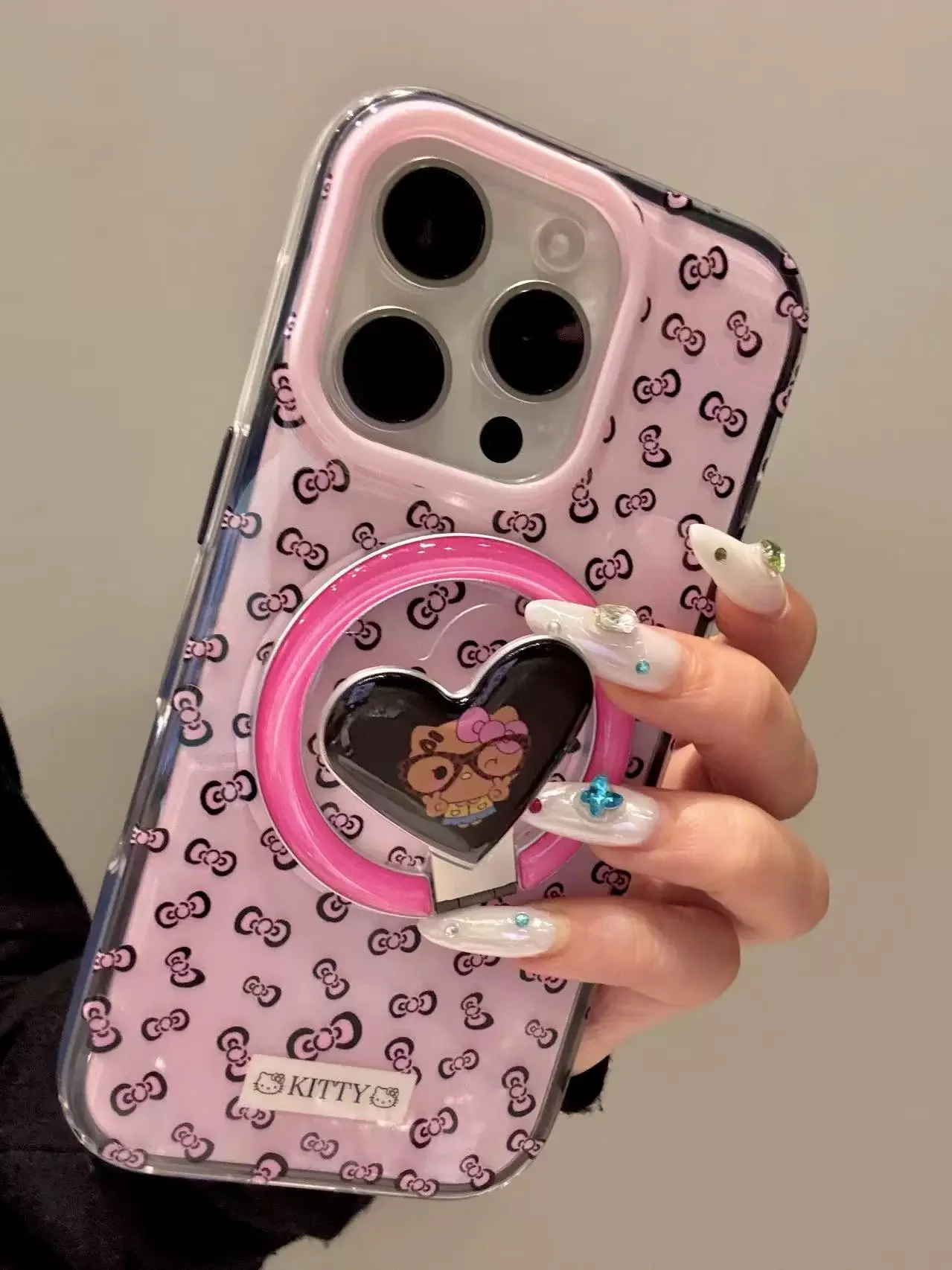 

Luxury Cute Bow leopard print Hello Kitty Magsafe Wireless Charge Phone Case For iPhone 15 14 13 16 Pro Max Kitty Magnetic Stand