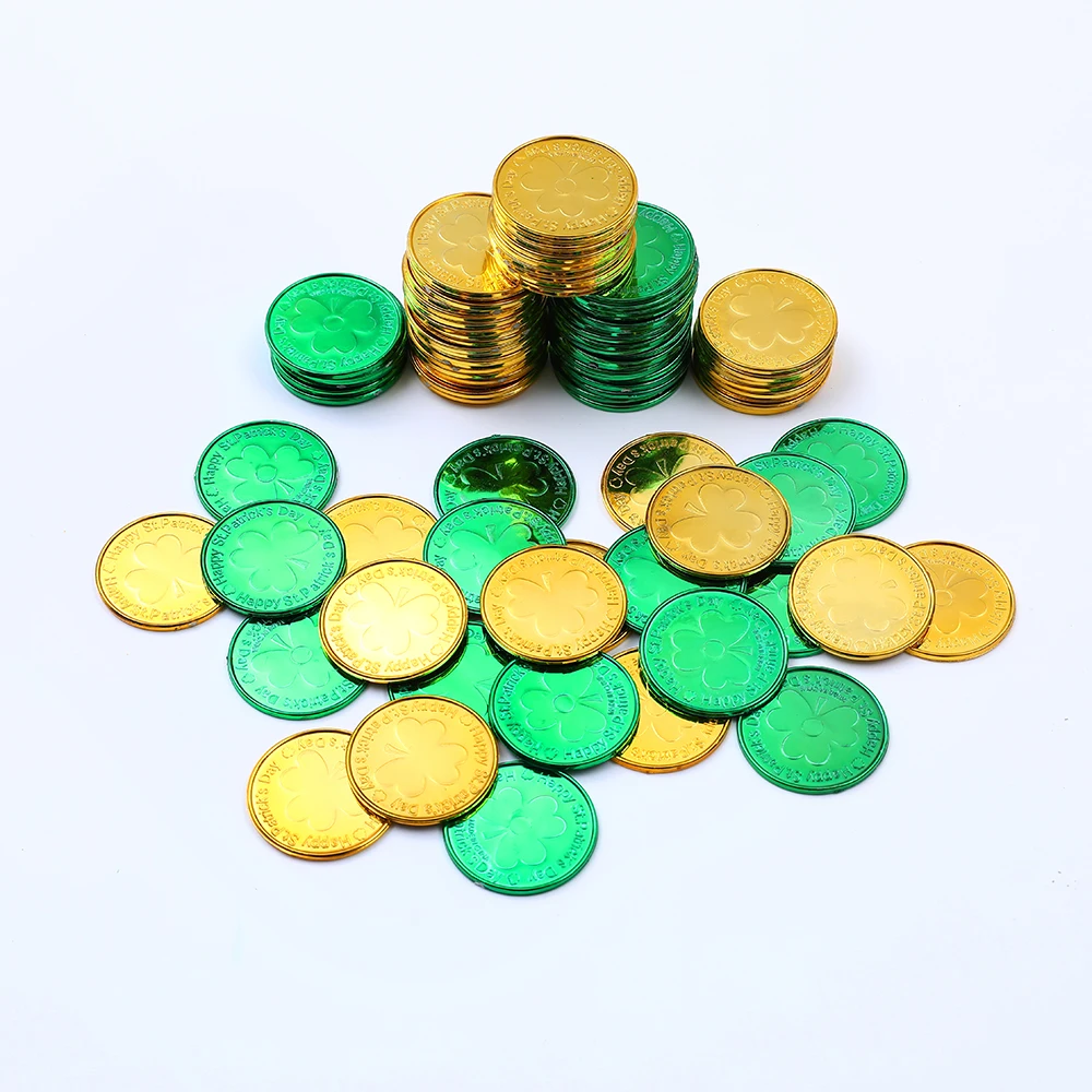 20/40 pz giorno di san patrizio Lucky Shamrock monete monete di plastica oro verde per la decorazione della festa irlandese forniture casa regalo giocattolo