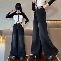 Girls Jeans Autumn Casual Loose Gradient Color Young Children Wide Leg Pants 2 To 14 Years Teen School KIds Trousers