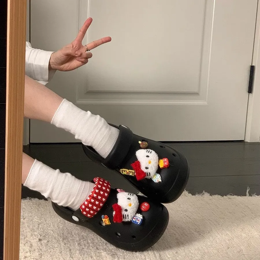 

Садовая обувь Sanrio Hello Kitty, пляжная обувь для девочек, сандалии, домашняя обувь, тапочки, обувь Мэри Джейн, студенческая обувь с героями мультфильмов, новинка, хит продаж