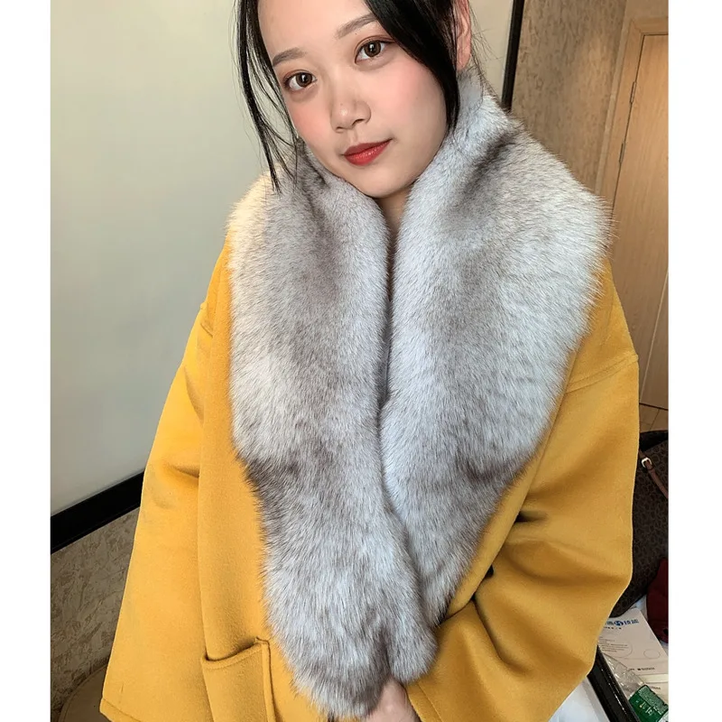 Fox Fur Collar For Woman Winter 100% Real Fox Fur Collar Scarves Natural Fox Fur Scarf Luxury Designer Scarf Black Fur Shawl