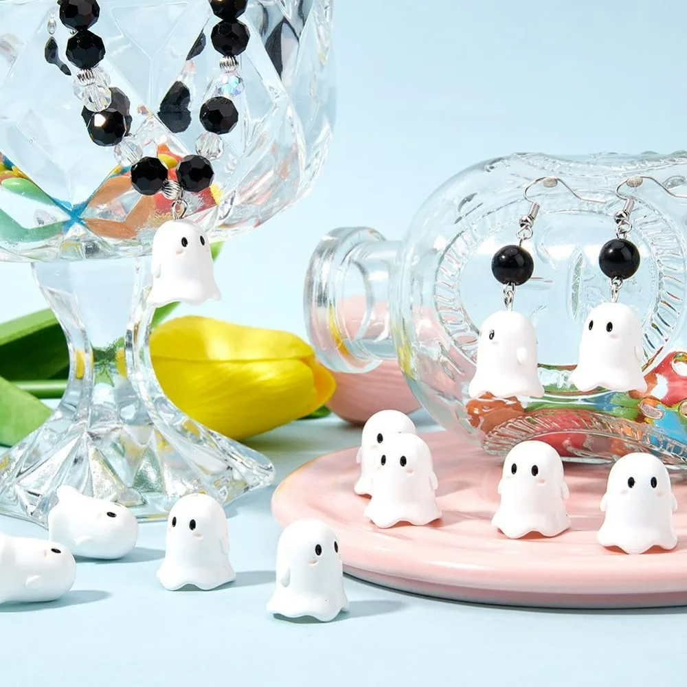 1박스 30개 할로윈 공예 비즈 유령 비즈 아크릴 작은 불투명 만화 흰색 유령 공예 보석 스페이서 비즈