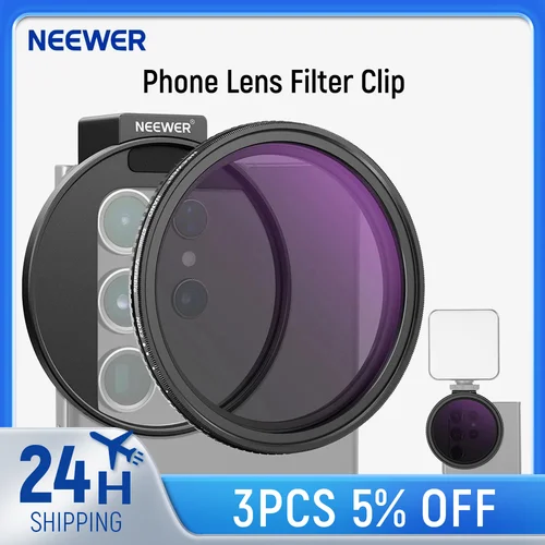 NEEWER Kit de filtro de lente de teléfono de ND2-ND32 Variable con Clip de 67mm, Clip para teléfono con anillo adaptador roscado/zapata fría/perilla de bloqueo