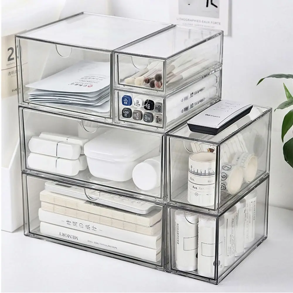 INS Desktop Storage Box Dust Proof Stackable Transparent Organizer Shelf Multi-function Drawer Type Cosmetics Organizer