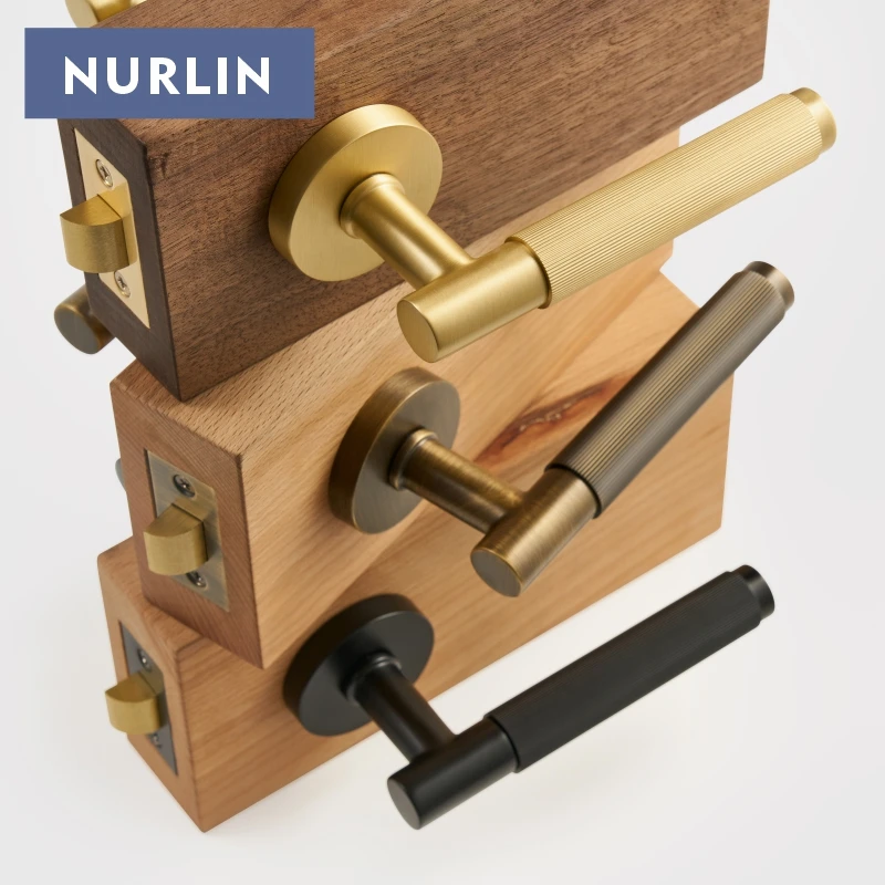 Nurlin Brass Linear Door Level Handle Set Mortise Passage Privacy Thumble Turn Deadbol Dummy Matt Bronze Black Gold Optional