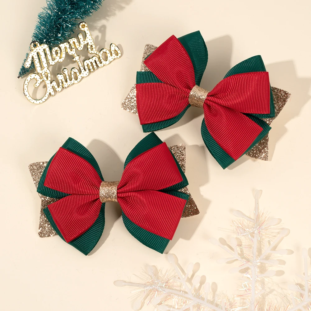 2 pezzi fermagli per capelli con fiocco scintillante natalizio nastro minimalista design con fiocco forcine dolce paillettes barrette per accessori per feste per ragazze