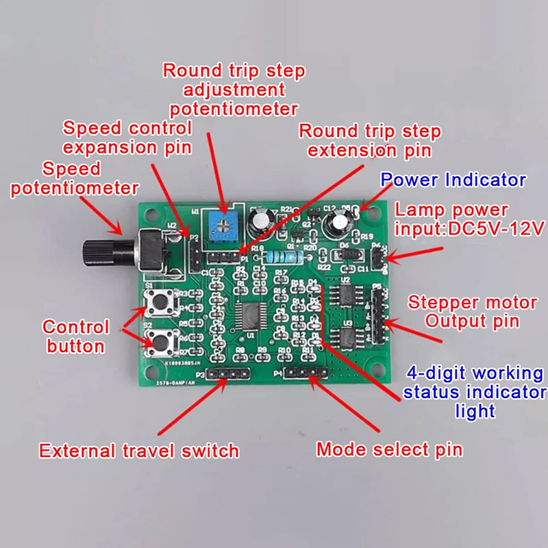 Dc 5V-12V Stappenmotor Driver Mini 2-fase 4-draads 5-draads Multifunctionele Stapmotor Snelheidsregelaar Modulekaart