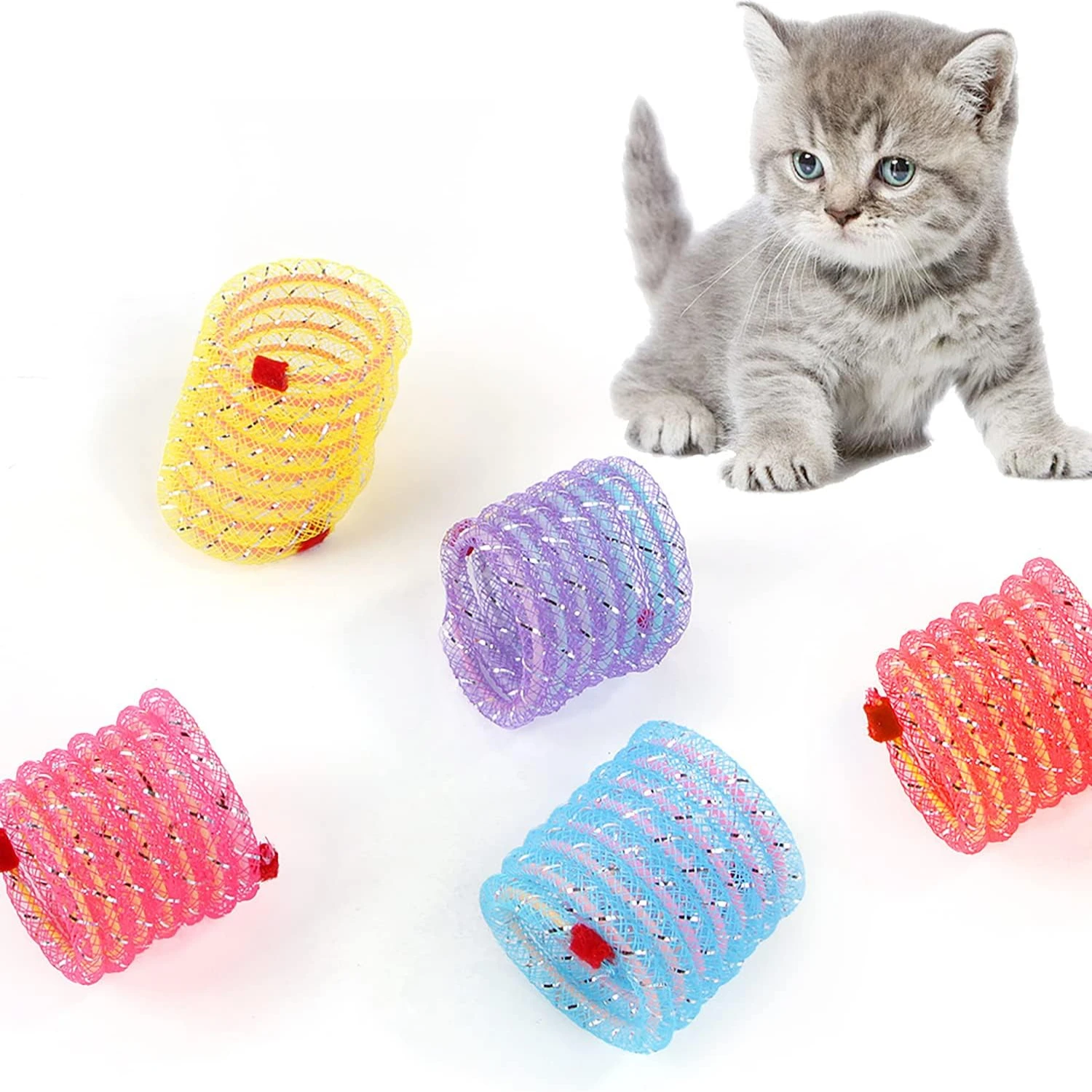 

Interactive, Durable, Colorful 5 Pack of Cat Toy Springs - Engage Your Feline Friend with Flexible BPA-Free Plastic Toys - Encou