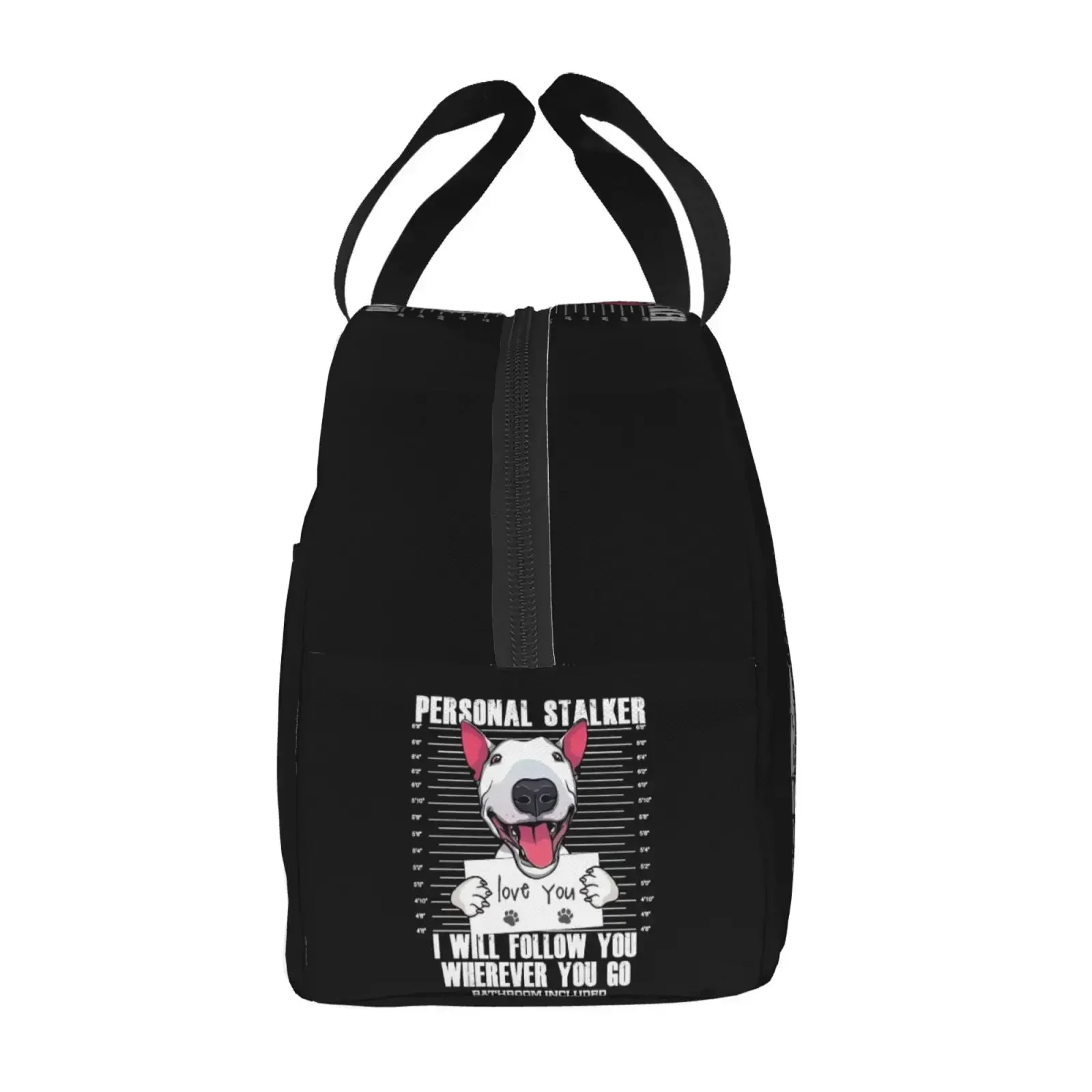 Funny Bull Terrier Stalker Print Insulated Lunch Box Leak-proof Thermal Cooler Lunch Bag for Men Women Kids Work Trip Picnic