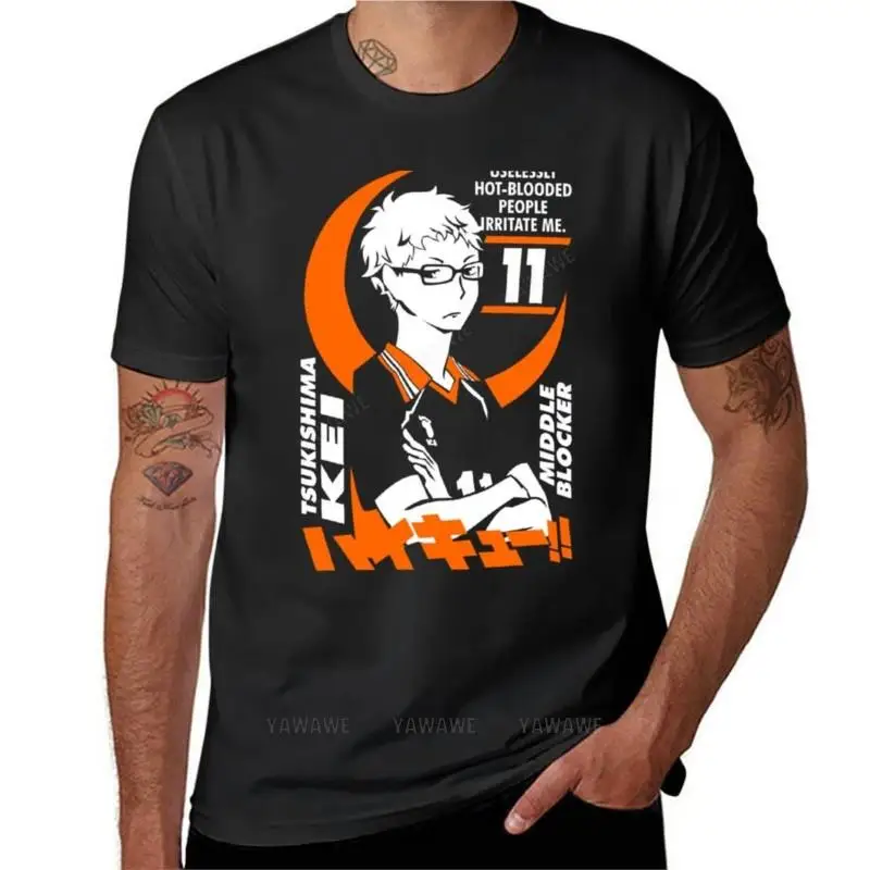 men t-shirts boys white black tops Tsukishima Kei - Haikyuu!! Middle Blocker T-Shirt vintage clothes mens t shirts