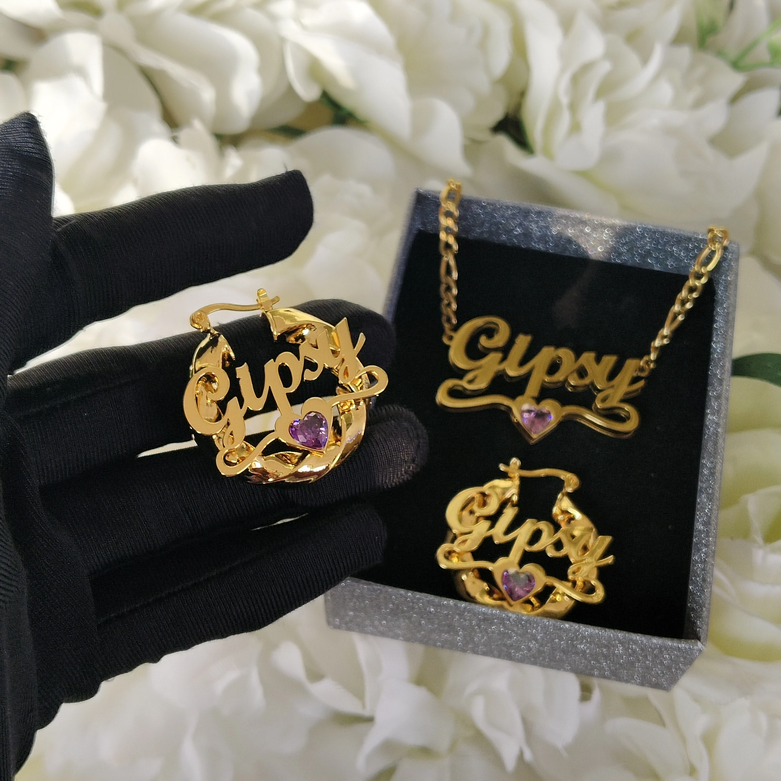 DHQH جديد بالجملة مخصص اسم عيد ميلاد حجر مجموعة شخصية ثلاثية الأبعاد قلادة أقراط هدية عيد ميلاد الشركة المصنعة المبيعات المباشرة #2