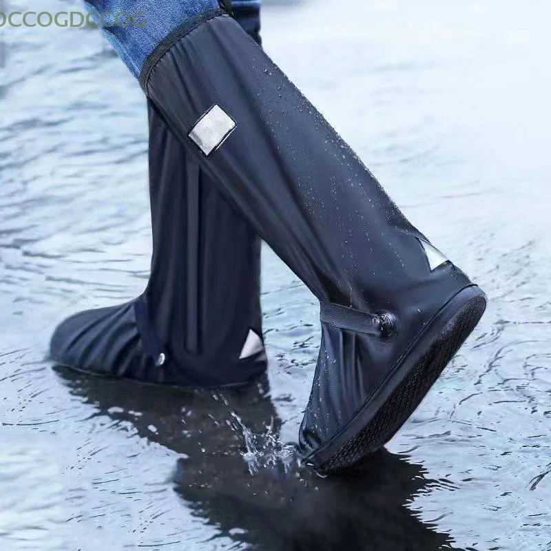 1 pair Men's Long Tube Rain Boot Protector Wear-Resistant Thickened Water Shoe Cover for Outdoor