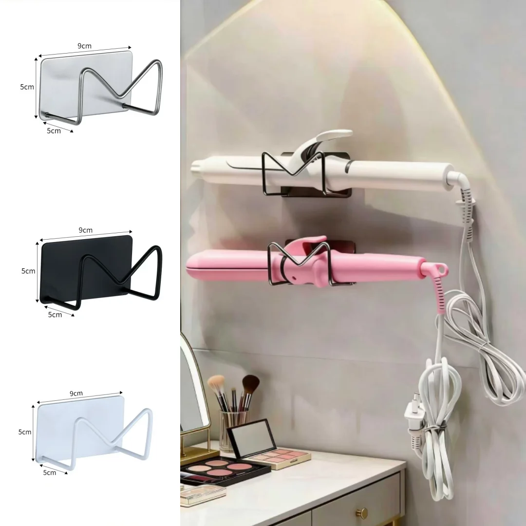 Nicht stanzende, an der Wand montierte Aufbewahrungsregale, selbstklebende Halterung aus Edelstahl für Haarglätter, Lockenwickler, Schönheitswerkzeuge, platzsparend
