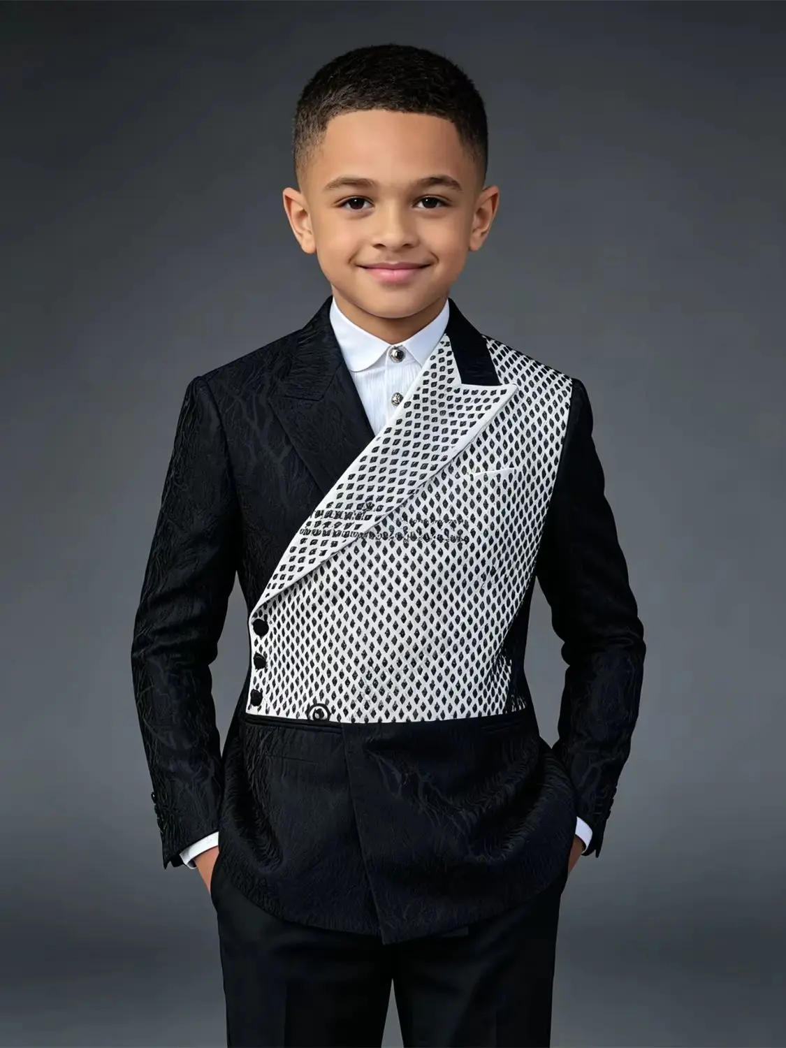 Handsome Jacquard Beaded Stones Boy Suit 2 Piece Sets Children Prom Blazer Pants Customized Kids Banquet Birthdays Tuxedos