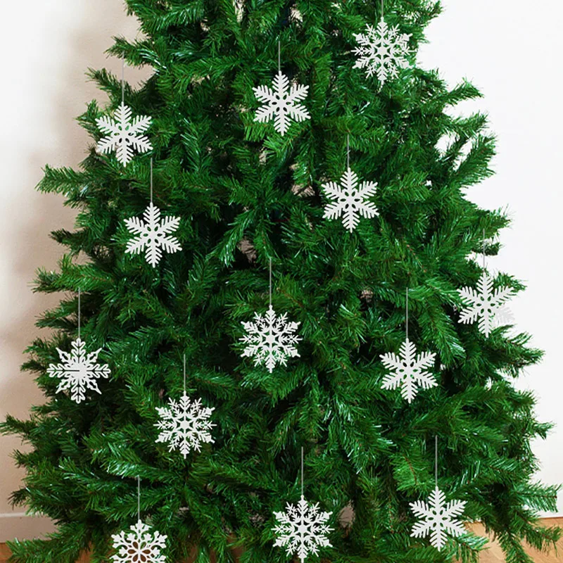 12pcs/set Pink Glitter Plastic Snowflake Ornaments Christmas Venue Decoration Xmas Tree Pendant For Home Winter Party Supplies