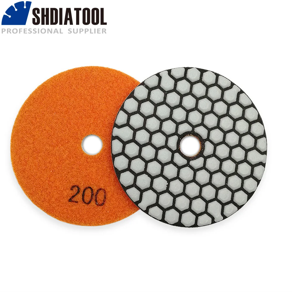 SHDIATOOL 7pcs Dry Diamond Polishing Pads 4inch #200 Diameter 100MM Resin Bond Diamond Flexible Sanding Discs Grinding Disc