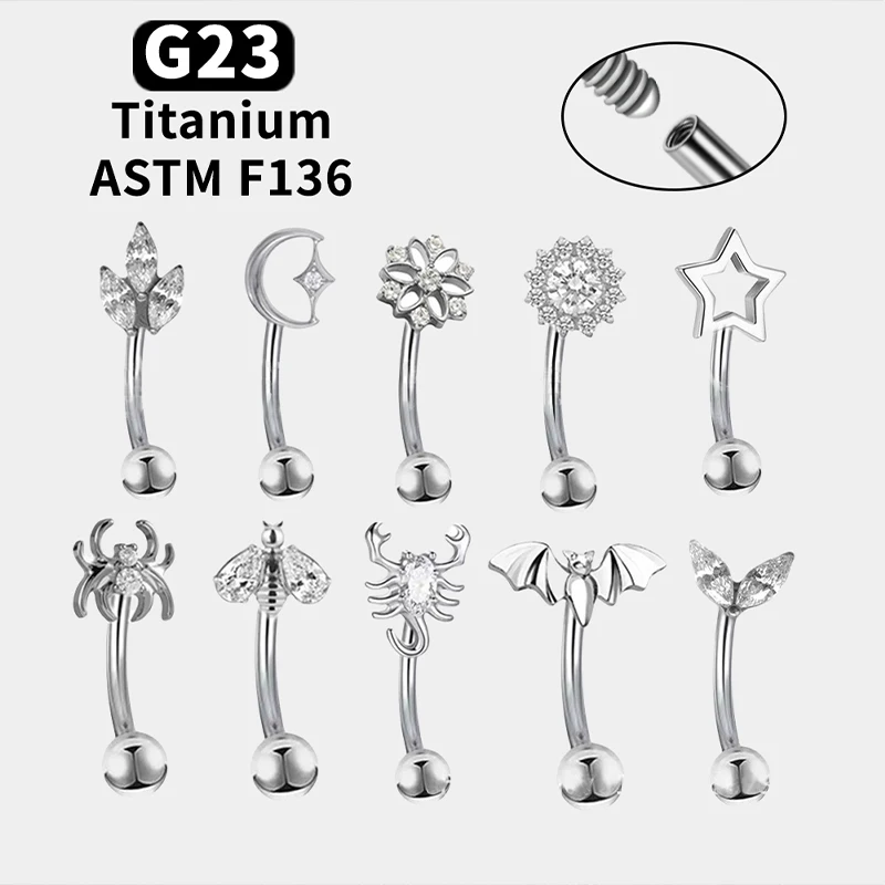 G23 Titanium Belly Button Ring Navel Piercing Body Jewelry for Women CZ Cartilage Stud Earrings Hypoallergenic Eyebrow Stud