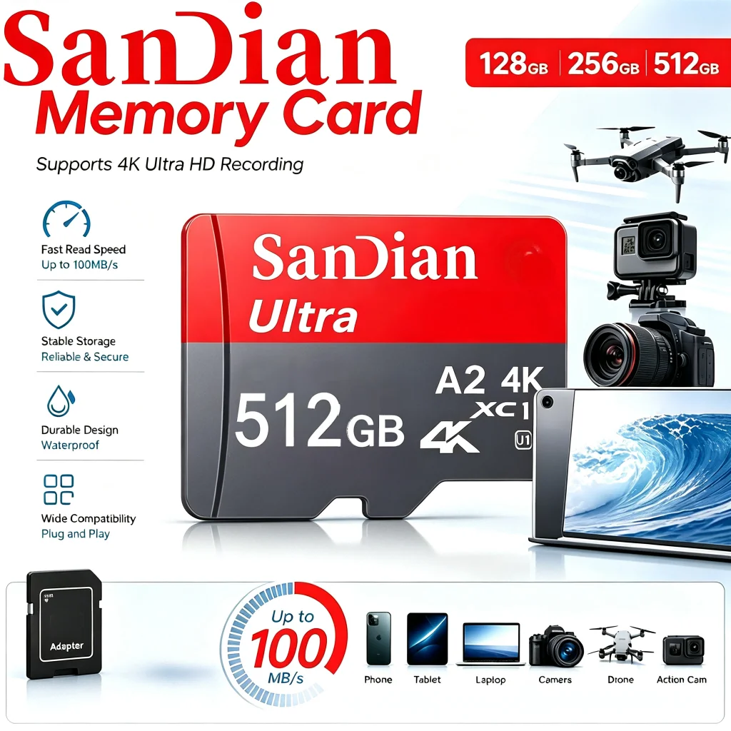 بطاقات TF بسعة 32 جيجابايت و64 جيجابايت و256 جيجابايت، بطاقة ذاكرة مايكرو TF SD، بطاقات SD من الفئة 10 U1 UHS-I 4K، مناسبة للأجهزة اللوحية/الكمبيوتر الشخصي/قارئ الكتب الإلكترونية/أجهزة ماك/مشغلات MP3.