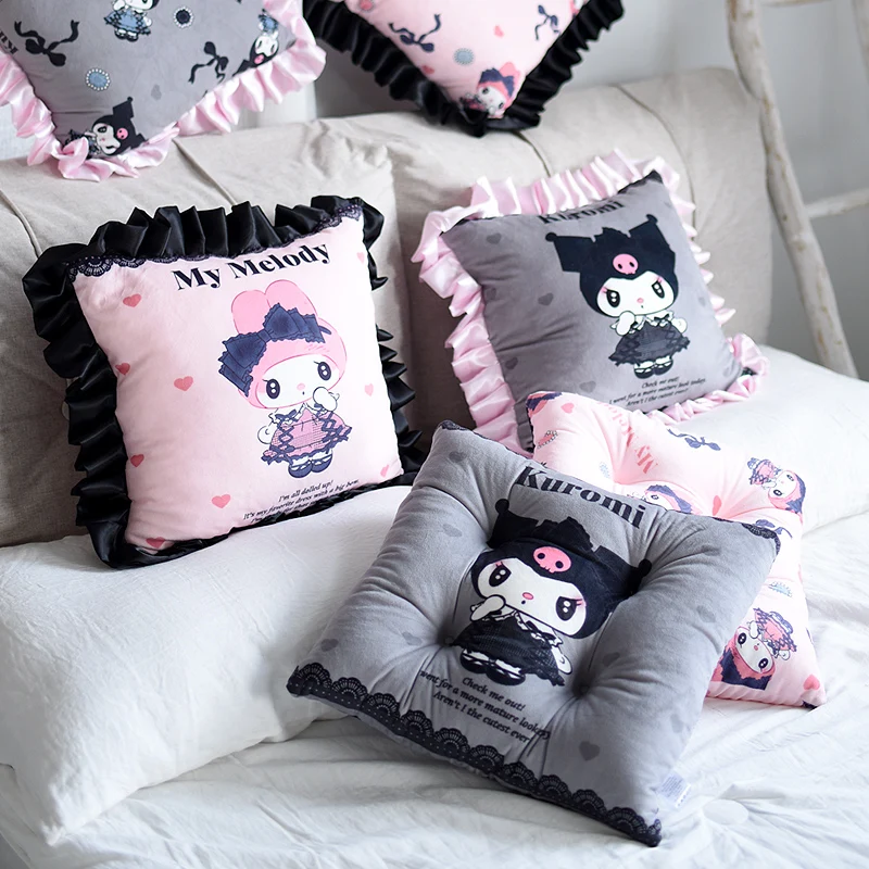 Cute Lolita Style Kuromi My Melody Seat Cushion For Chair Back Cushion Sofa Decorative Pillow Double Sided Printing Cushion Girl