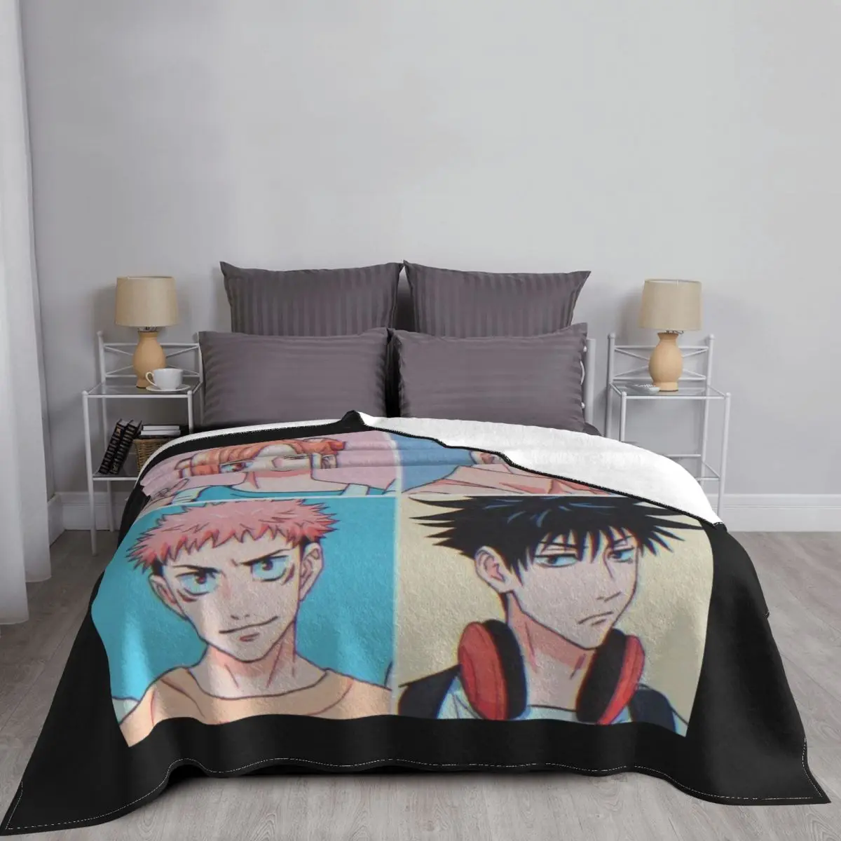 Manga Japanese Anime Jujutsu Kaisen Blanket Coral Fleece All Season Gojo Satoru Soft Throw Blanket for Sofa Couch Bedding Throws