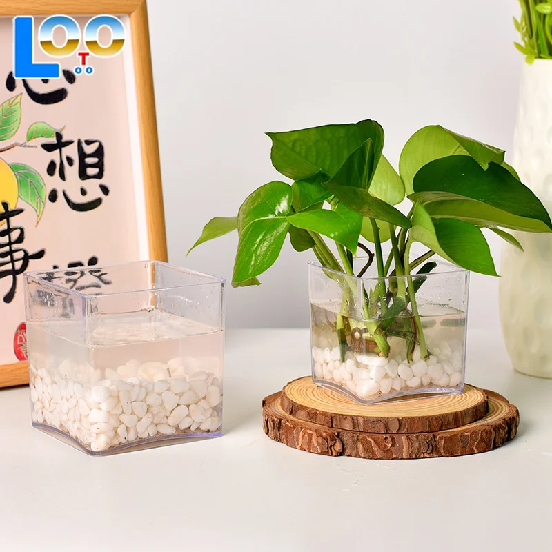 الحد الأدنى الحديثة البلاستيك الشفاف جرة مربعة المنزل زهرة زهرية المائية حاوية النباتات سطح المكتب الديكور