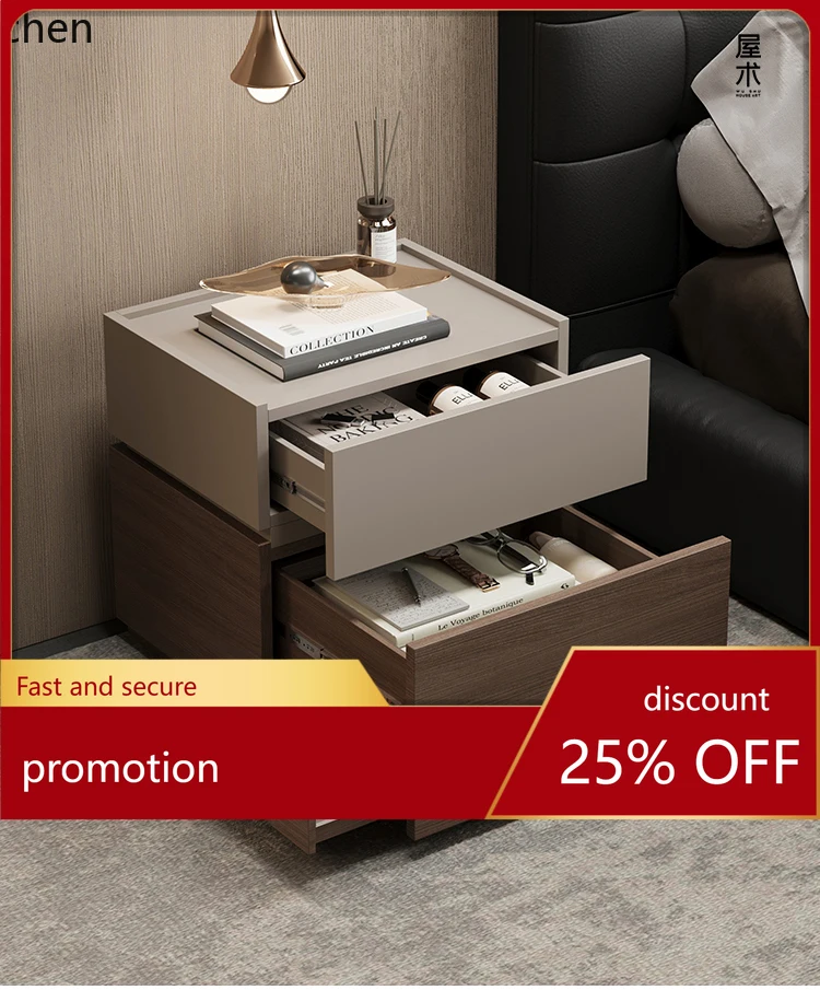 ZML Solid Wood Bedside Table Minimalist Storage Cabinet with Lock Multifunctional Organizer Safe Box