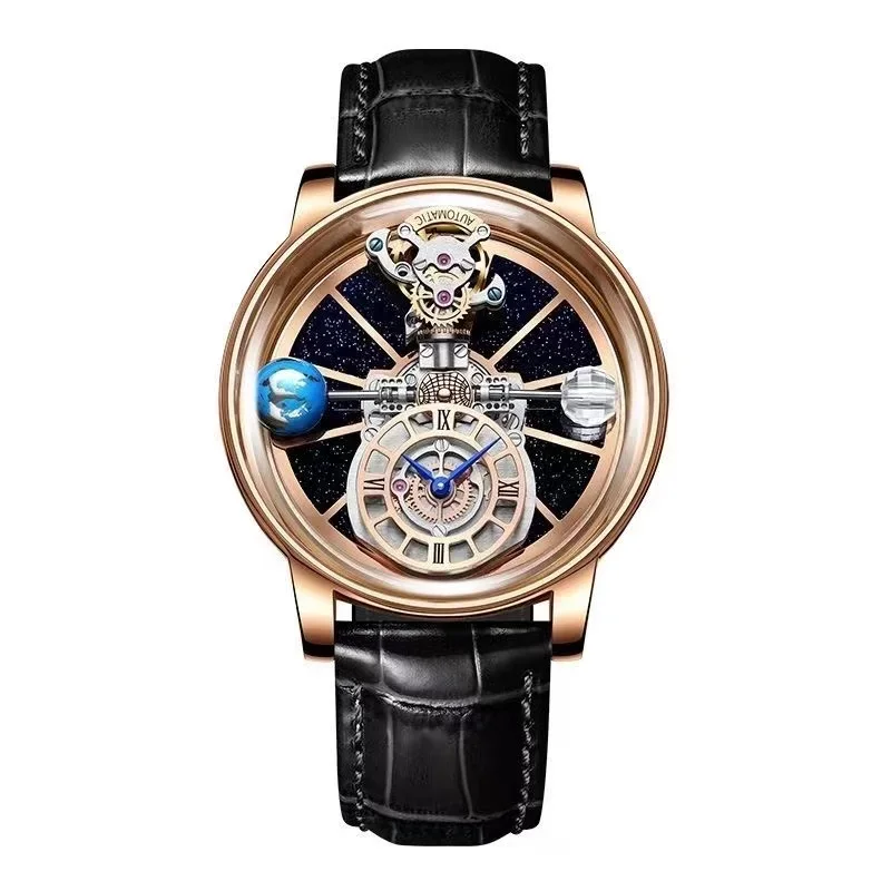 

Limited Edition Celestial Tourbillon Waterproof Leather Watch Star Dome Leisure Men's Multifunctional Rotary Watch