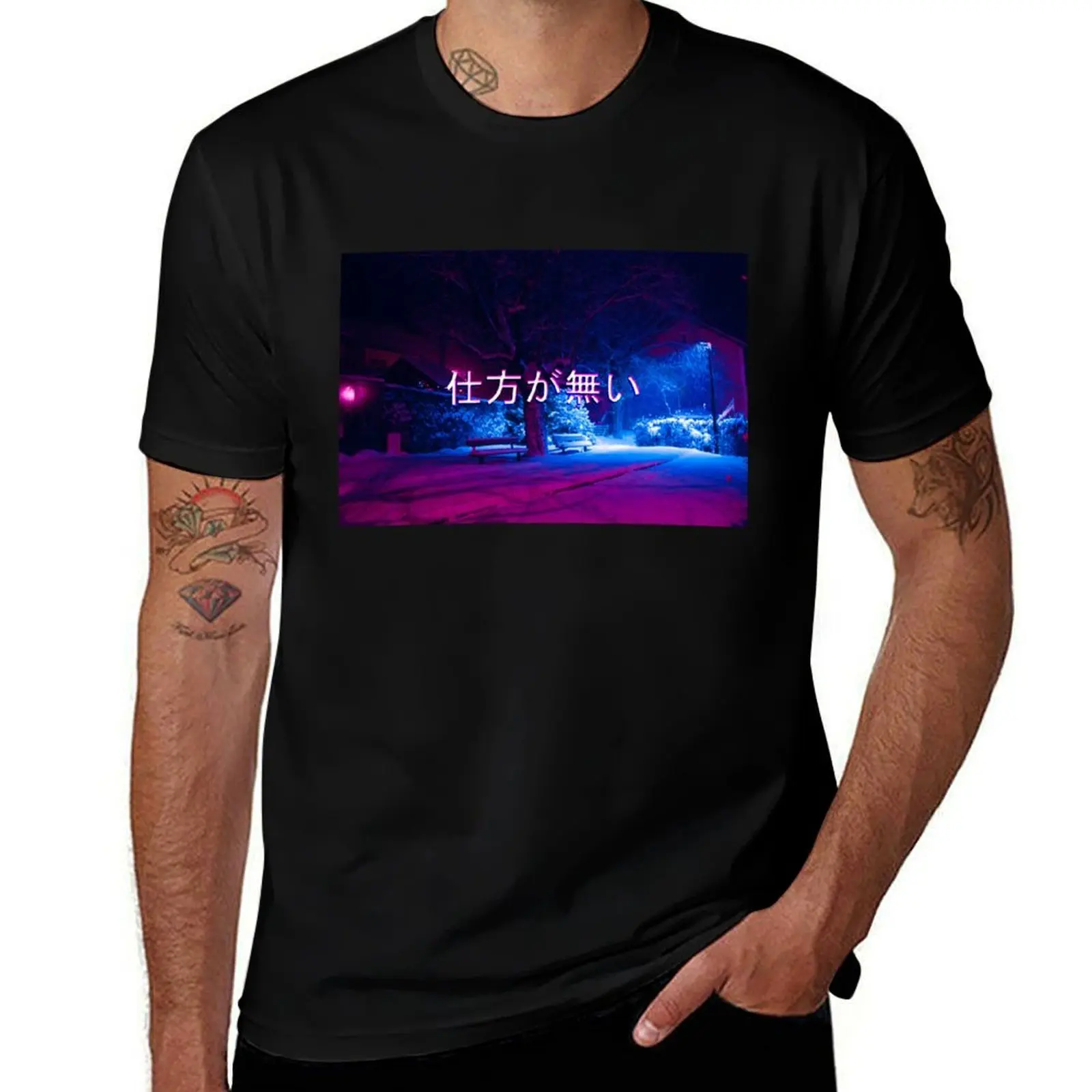 Shikata Ga Nai, vaporwave snow T-Shirt Active Sports Short Sleeve Cotton Shirt