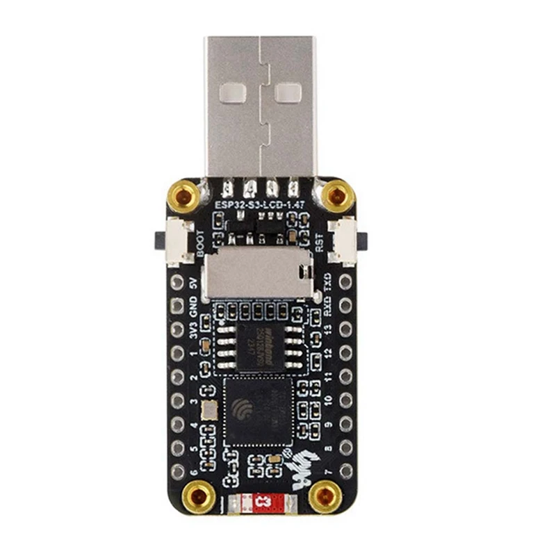 

Плата разработки ESP32-S3, 1,47-дюймовый ЖК-дисплей, встроенный цветной RGB-держатель карт Micro-SD, полноскоростной последовательный порт USB