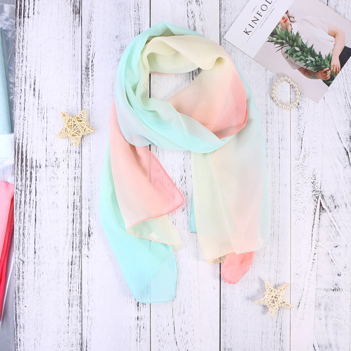 

Gradient Color Scarf Elegant Lightweight Women Chiffon Beach Multicolored Neck Dress Accessory Formal Scarves Shawl