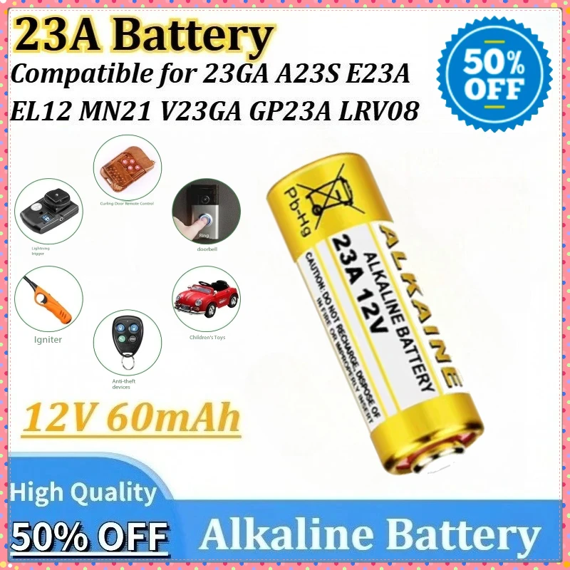

60 мАч 23A аккумулятор для 23GA A23S EL12 E23A MN21 V23GA LRV08 GP23A щелочной аккумулятор для дверного звонка, электрическая игрушка с дистанционным управлением