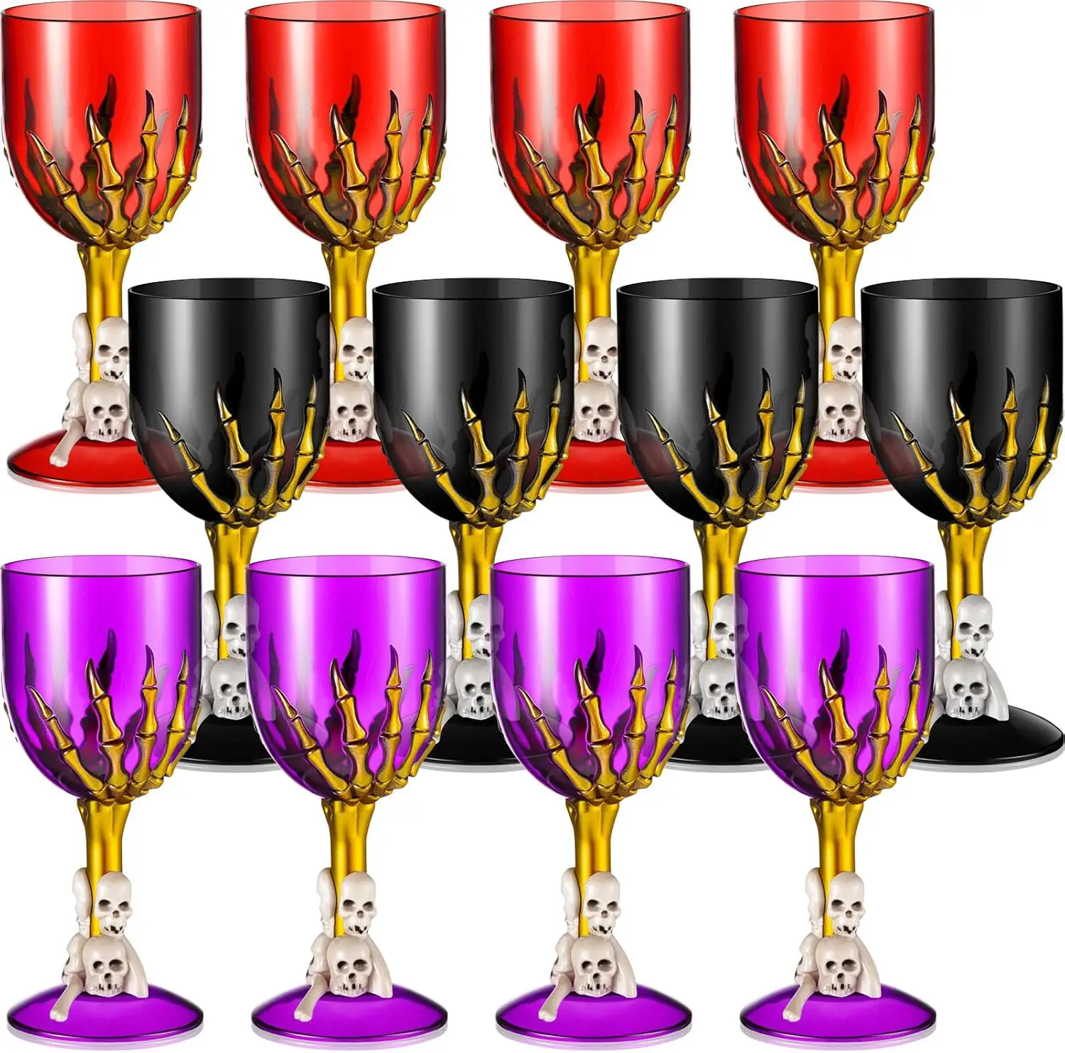 

10 oz Halloween Skull Goblet 12 Pcs Gothic Wine Cup with Claw Skeleton Design Creepy Mug for Party Bar Haunted House Martini